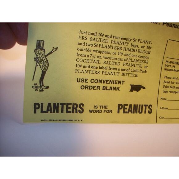 Mr Peanut Vintage Paint Set Planters Paper Sales Flyer 1955 Original Advertising - Picture 2 of 8